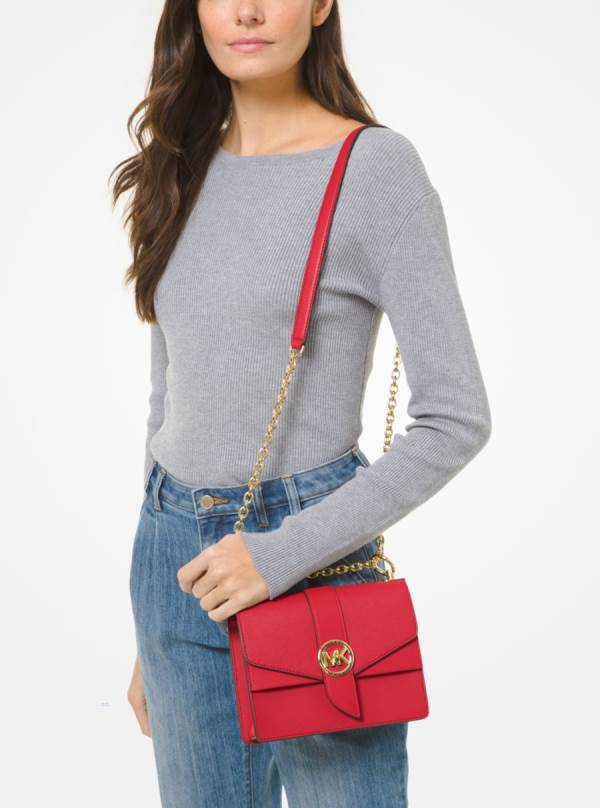 Damske Spojková Taška Michael Kors Greenwich Small Saffiano Leather Červené - Kabelky Michael Kors Sleva | DKFBH-5947